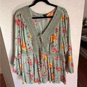 Torrid Floral Green Blouse